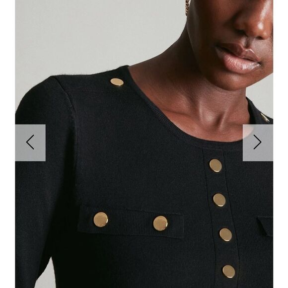 Karen Millen military button crewneck sweater Black new S - Picture 2 of 5